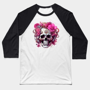 Pink Steampunk Skull Baseball T-Shirt